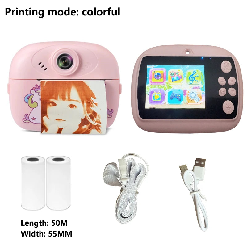 Children Instant Print Camera Thermal Printer Video Recorder Portable Smart Digital Dual Lens Selfie Camera Kids Birthday Gift