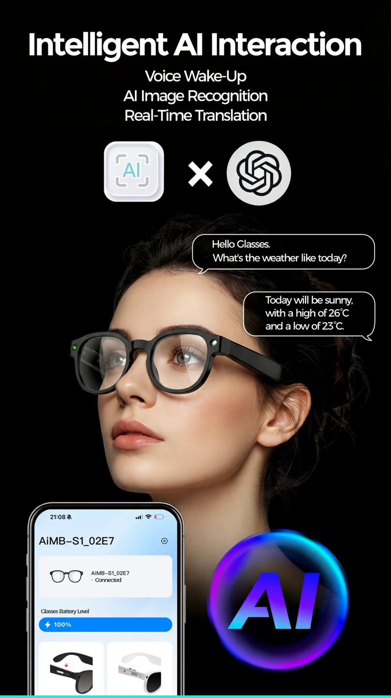 2026 New AI Smart Glasses AI Translation 8MP HD Camera 4K Shooting Image Bluetooth Call Recording Music Smart Sunglasses