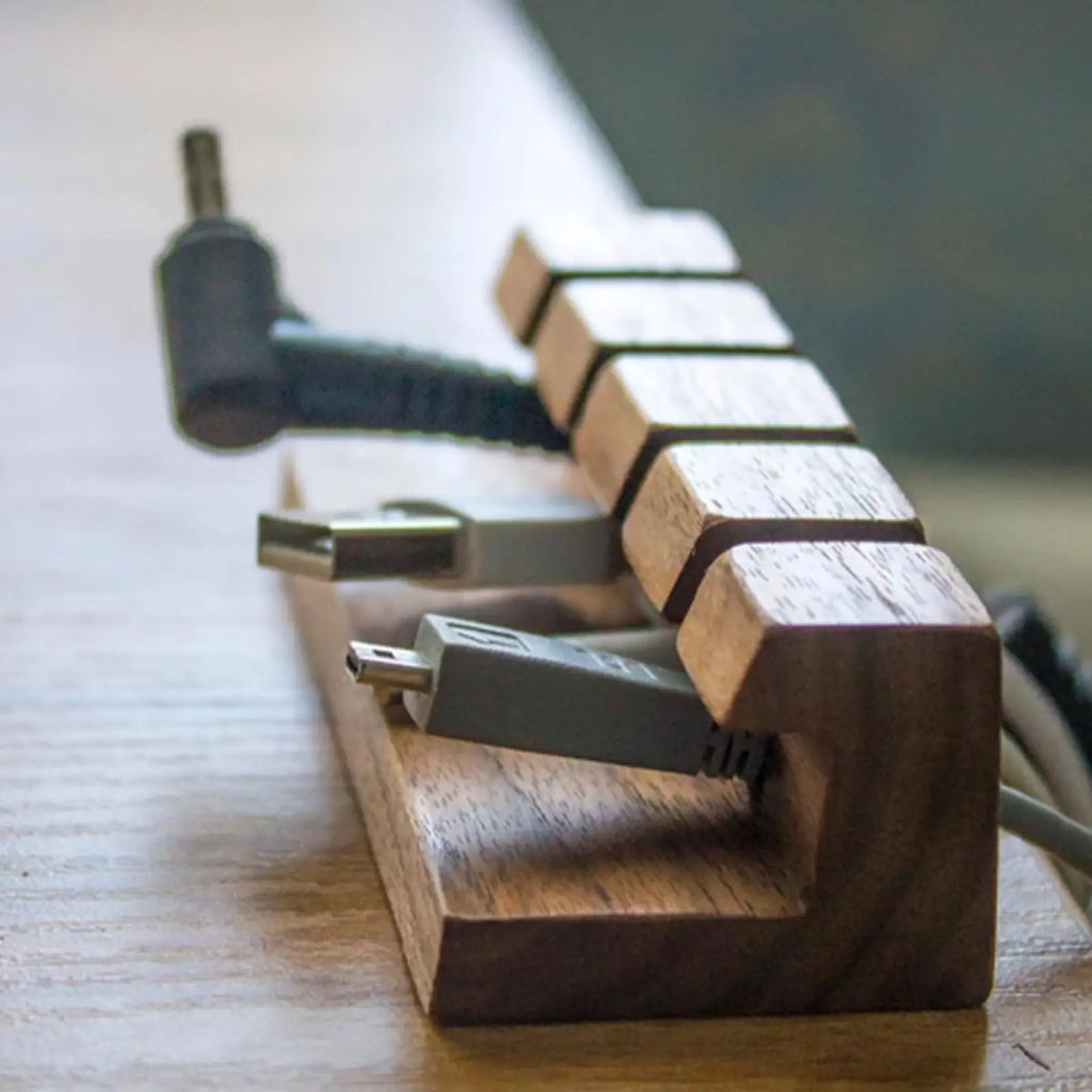 Cord Organizer Wooden USB Cable Holder Wire Organizer Self Adhesive Cord Keepers For Cables 3MTape Backed 4 Holes For Cable